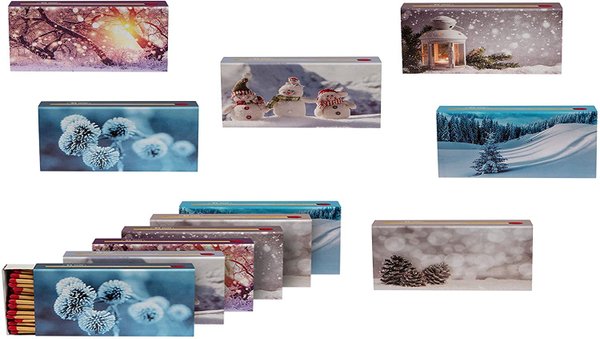 8 x 45er Packungen XL Streichholzschachteln Winter / Weihnacht Motive