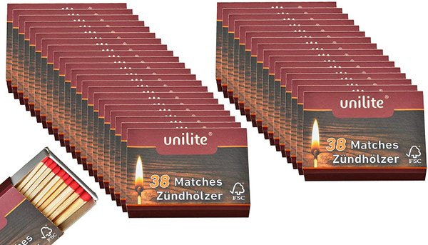 Unilite 16 Schachteln Holz/Feuer Zündholzschachtel